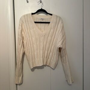 Madewell Cream V-Neck Cable Knit Sweater